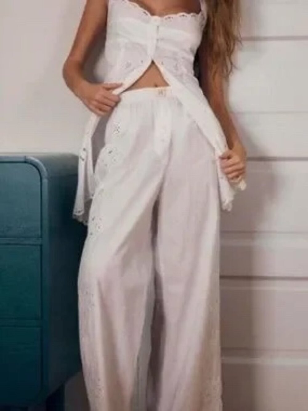 Anthropologie White Eyelet Pajama Pants
